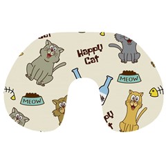 Happy Cats Pattern Background Travel Neck Pillow by Vaneshart