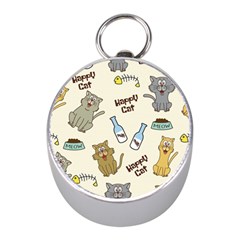 Happy Cats Pattern Background Mini Silver Compasses by Vaneshart