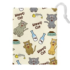 Happy Cats Pattern Background Drawstring Pouch (5xl) by Vaneshart