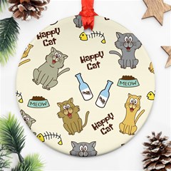 Happy Cats Pattern Background Ornament (round) by Vaneshart