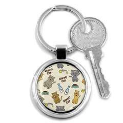 Happy Cats Pattern Background Key Chain (round) by Vaneshart