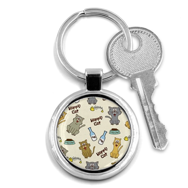 Happy Cats Pattern Background Key Chain (Round)