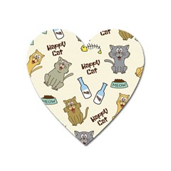 Happy Cats Pattern Background Heart Magnet by Vaneshart