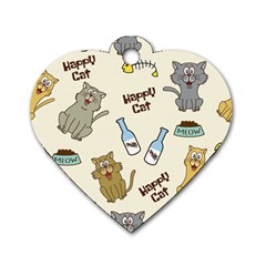 Happy Cats Pattern Background Dog Tag Heart (two Sides) by Vaneshart