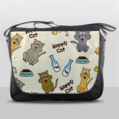 Happy Cats Pattern Background Messenger Bag by Vaneshart