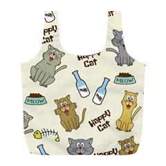 Happy Cats Pattern Background Full Print Recycle Bag (l) by Vaneshart