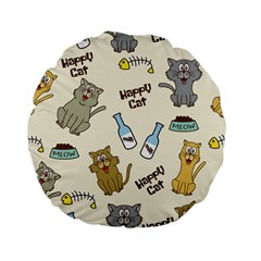 Happy Cats Pattern Background Standard 15  Premium Flano Round Cushions by Vaneshart