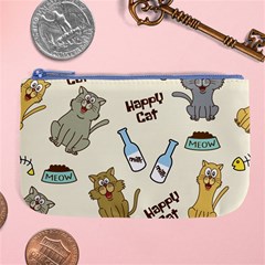 Happy Cats Pattern Background Large Coin Purse by Vaneshart