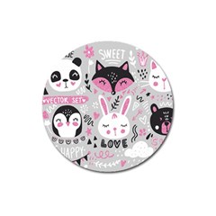 Big Set With Cute Cartoon Animals Bear Panda Bunny Penguin Cat Fox Magnet 3  (round)