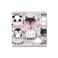 Big Set With Cute Cartoon Animals Bear Panda Bunny Penguin Cat Fox Square Magnet