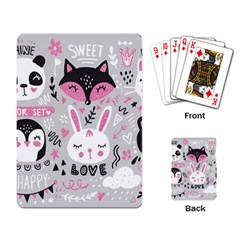 Big Set With Cute Cartoon Animals Bear Panda Bunny Penguin Cat Fox Playing Cards Single Design (rectangle) by Vaneshart