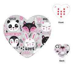 Big Set With Cute Cartoon Animals Bear Panda Bunny Penguin Cat Fox Playing Cards Single Design (heart) by Vaneshart