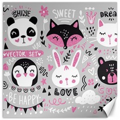 Big Set With Cute Cartoon Animals Bear Panda Bunny Penguin Cat Fox Canvas 16  X 16  by Vaneshart