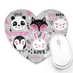 Big Set With Cute Cartoon Animals Bear Panda Bunny Penguin Cat Fox Heart Mousepads by Vaneshart