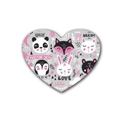 Big Set With Cute Cartoon Animals Bear Panda Bunny Penguin Cat Fox Rubber Coaster (heart)  by Vaneshart