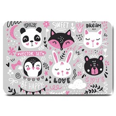 Big Set With Cute Cartoon Animals Bear Panda Bunny Penguin Cat Fox Large Doormat  by Vaneshart