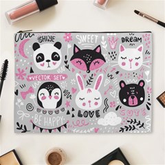 Big Set With Cute Cartoon Animals Bear Panda Bunny Penguin Cat Fox Cosmetic Bag (xl) by Vaneshart