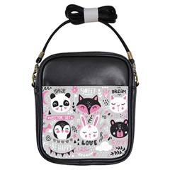 Big Set With Cute Cartoon Animals Bear Panda Bunny Penguin Cat Fox Girls Sling Bag by Vaneshart