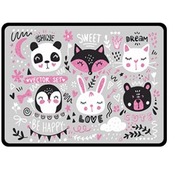 Big Set With Cute Cartoon Animals Bear Panda Bunny Penguin Cat Fox Fleece Blanket (large)  by Vaneshart