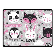 Big Set With Cute Cartoon Animals Bear Panda Bunny Penguin Cat Fox Fleece Blanket (small) by Vaneshart