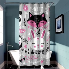 Big Set With Cute Cartoon Animals Bear Panda Bunny Penguin Cat Fox Shower Curtain 36  X 72  (stall)  by Vaneshart