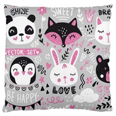 Big Set With Cute Cartoon Animals Bear Panda Bunny Penguin Cat Fox Large Cushion Case (two Sides) by Vaneshart