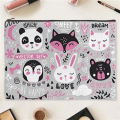 Big Set With Cute Cartoon Animals Bear Panda Bunny Penguin Cat Fox Cosmetic Bag (xxxl) by Vaneshart