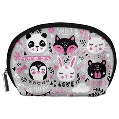 Big Set With Cute Cartoon Animals Bear Panda Bunny Penguin Cat Fox Accessory Pouch (large) by Vaneshart