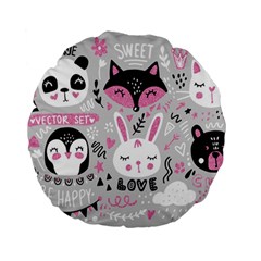 Big Set With Cute Cartoon Animals Bear Panda Bunny Penguin Cat Fox Standard 15  Premium Flano Round Cushions by Vaneshart