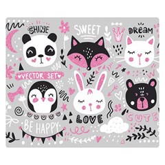 Big Set With Cute Cartoon Animals Bear Panda Bunny Penguin Cat Fox Double Sided Flano Blanket (small)  by Vaneshart