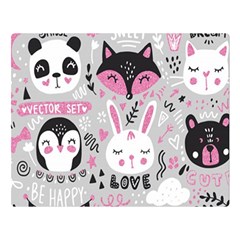 Big Set With Cute Cartoon Animals Bear Panda Bunny Penguin Cat Fox Double Sided Flano Blanket (large)  by Vaneshart