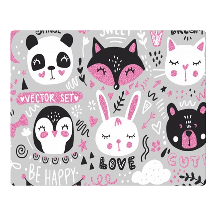 Big Set With Cute Cartoon Animals Bear Panda Bunny Penguin Cat Fox Double Sided Flano Blanket (Large) 