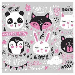 Big Set With Cute Cartoon Animals Bear Panda Bunny Penguin Cat Fox Wooden Puzzle Square by Vaneshart