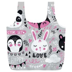 Big Set With Cute Cartoon Animals Bear Panda Bunny Penguin Cat Fox Full Print Recycle Bag (xxxl) by Vaneshart