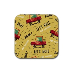 Childish Seamless Pattern With Dino Driver Rubber Coaster (square)  by Vaneshart