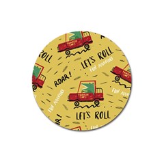 Childish Seamless Pattern With Dino Driver Magnet 3  (round)