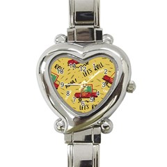 Childish Seamless Pattern With Dino Driver Heart Italian Charm Watch by Vaneshart