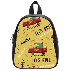 Childish Seamless Pattern With Dino Driver School Bag (small) by Vaneshart