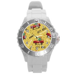 Childish Seamless Pattern With Dino Driver Round Plastic Sport Watch (l) by Vaneshart