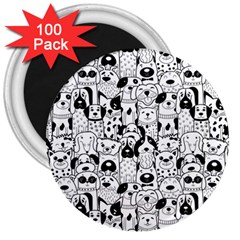 Seamless Pattern With Black White Doodle Dogs 3  Magnets (100 Pack) by Vaneshart