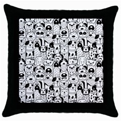 Seamless Pattern With Black White Doodle Dogs Throw Pillow Case (black) by Vaneshart