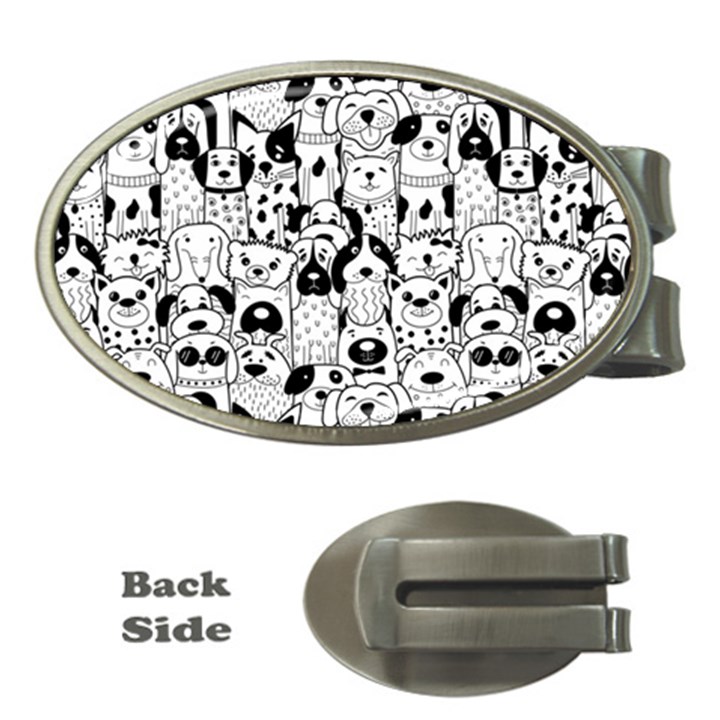 Seamless Pattern With Black White Doodle Dogs Money Clips (Oval) 