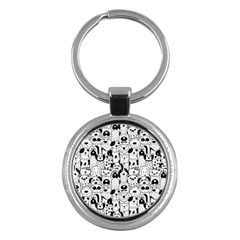 Seamless Pattern With Black White Doodle Dogs Key Chain (round)