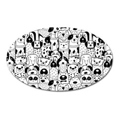 Seamless Pattern With Black White Doodle Dogs Oval Magnet by Vaneshart