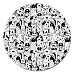 Seamless Pattern With Black White Doodle Dogs Magnet 5  (round) by Vaneshart