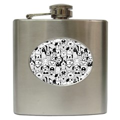 Seamless Pattern With Black White Doodle Dogs Hip Flask (6 Oz) by Vaneshart