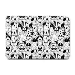 Seamless Pattern With Black White Doodle Dogs Small Doormat  by Vaneshart