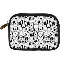 Seamless Pattern With Black White Doodle Dogs Digital Camera Leather Case by Vaneshart