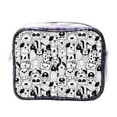 Seamless Pattern With Black White Doodle Dogs Mini Toiletries Bag (one Side) by Vaneshart