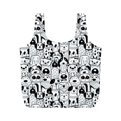 Seamless Pattern With Black White Doodle Dogs Full Print Recycle Bag (m) by Vaneshart